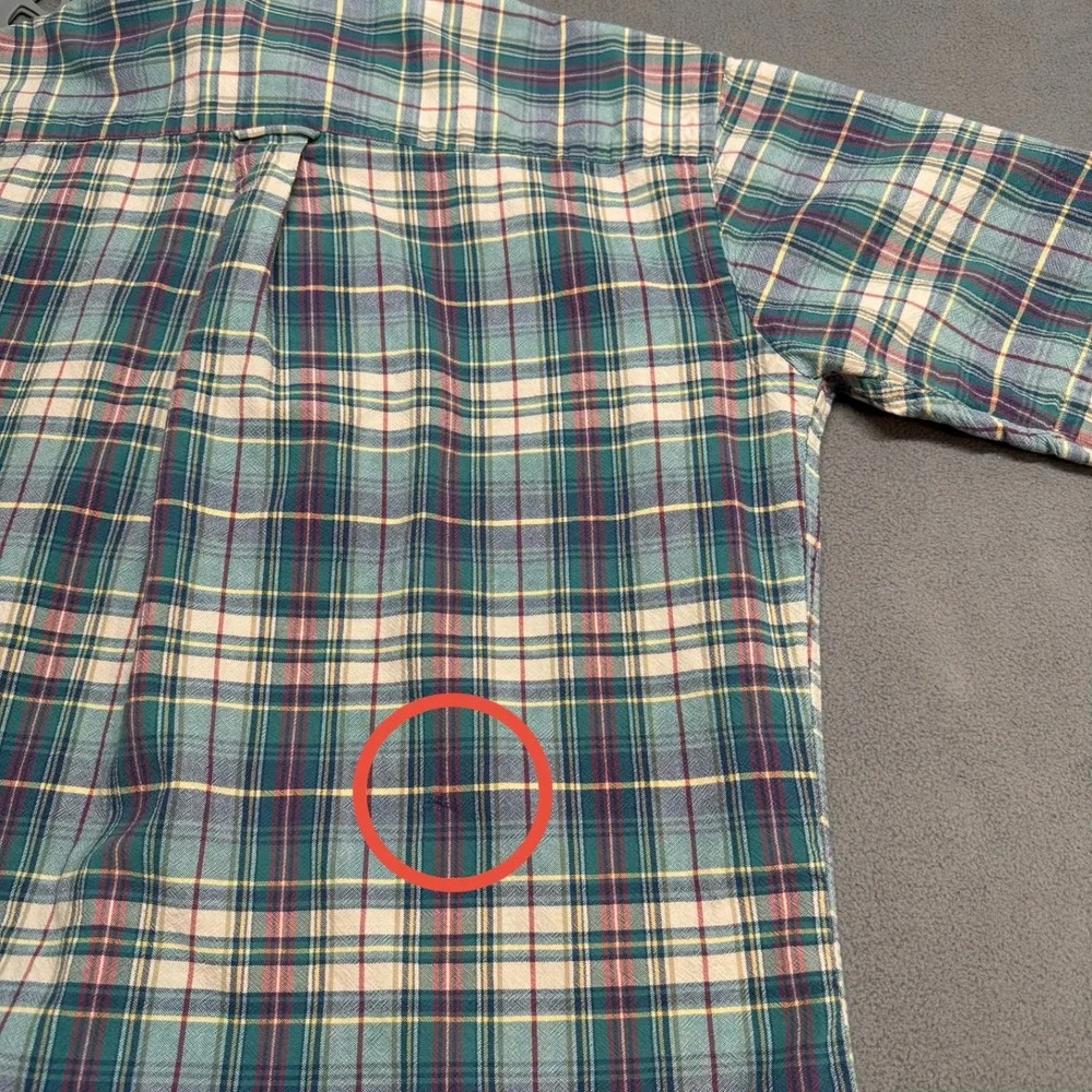 Vintage BD Baggies Short Sleeve Plaid Button Down Shirt L Teal Blue Green Casual